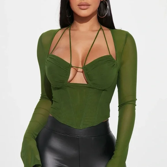 Elegant Green Sheer Women's Top - Picture 2 of 7